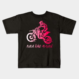 I Ride Like a Girl Pink Retro Biker Silhouette Enduro Girl Kids T-Shirt